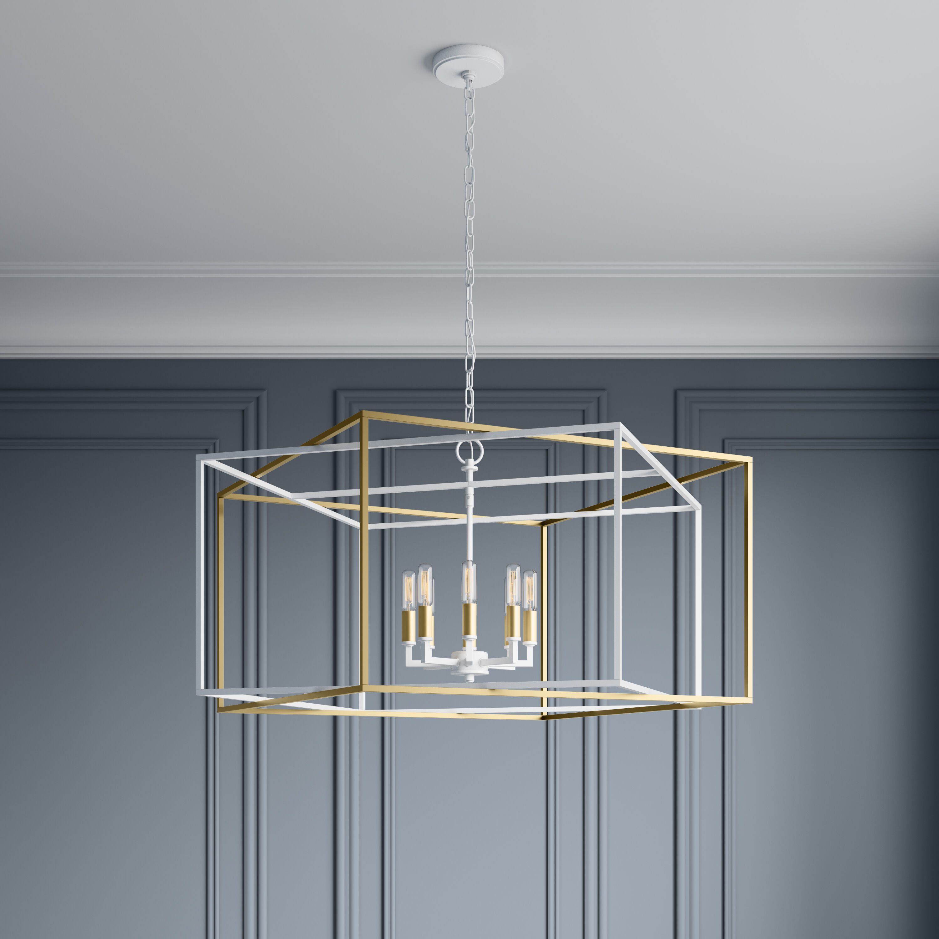 Lowe 8 Light 28 inch Matte White/Vintage Brass Pendant Ceiling Light